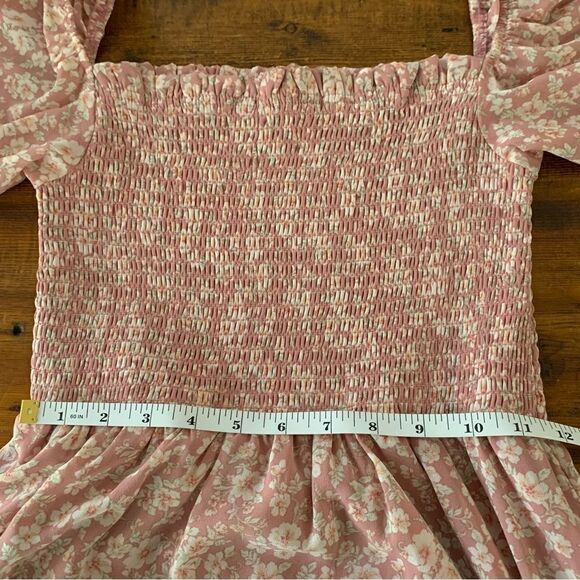 Altar’d State Floral Smocked Puffed Sleeve Square Neck Tiered Maxi Dress Sz S - Picture 6 of 12